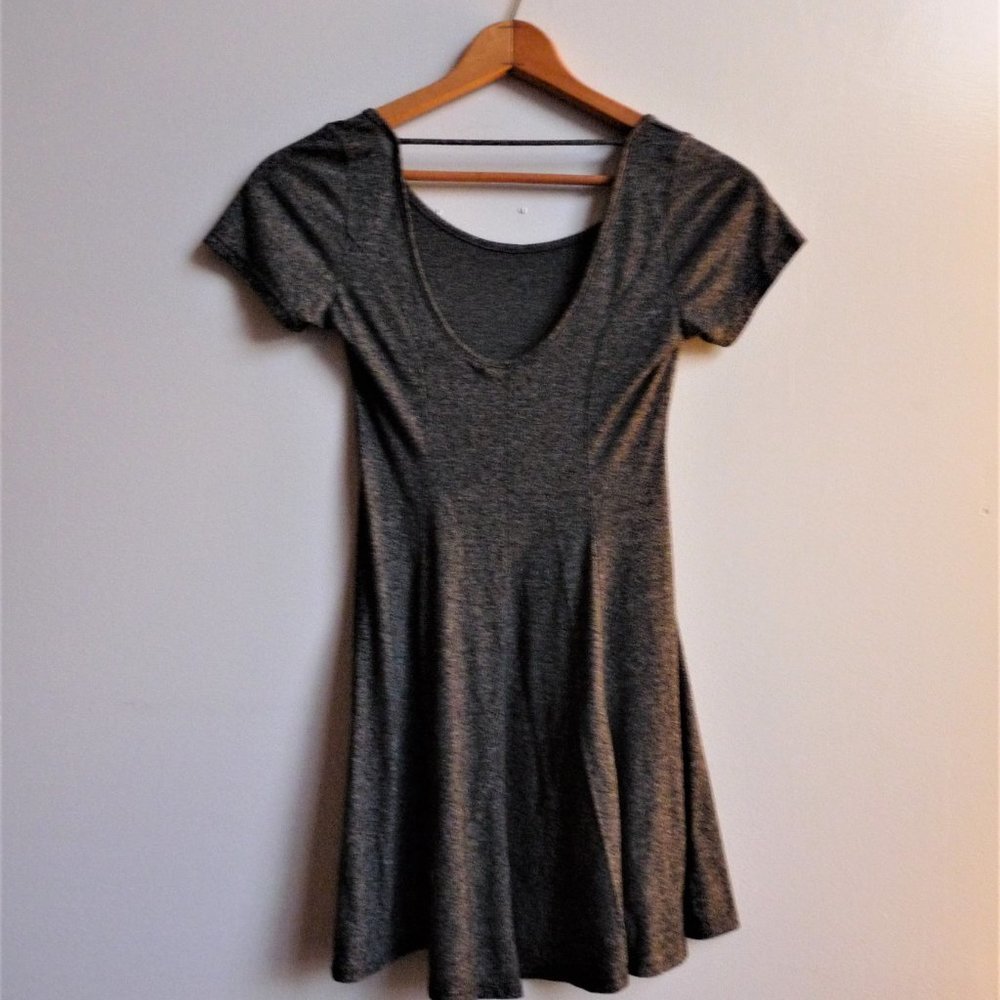 Short Sleeve T-Shirt Skater Dress, Charcoal Gray - Picture 3 of 8